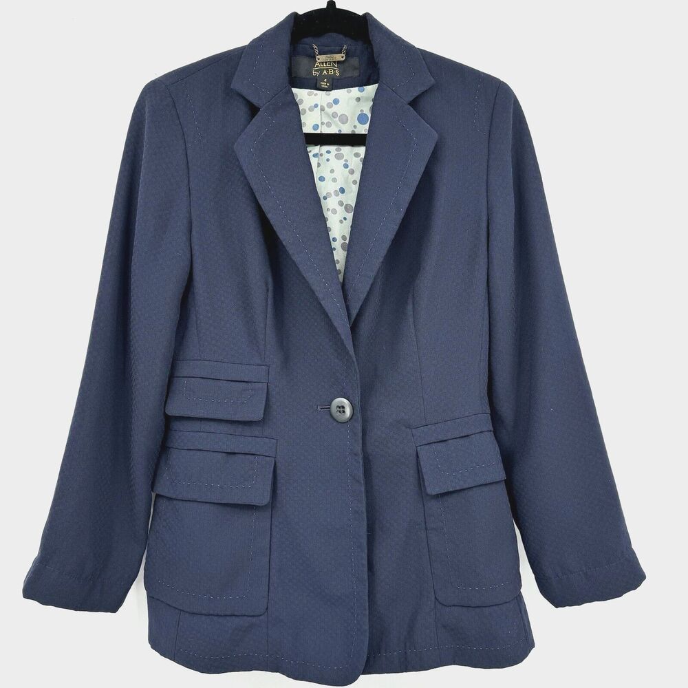 Allen ABS Womens Blazer 4 Blue Business Professional Office Artsy Lined Jacket